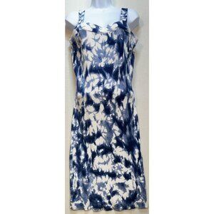 Michael Kors Women's Bodycon Midi Dress Crossover Strap Sz XL Blue White Tie Dye